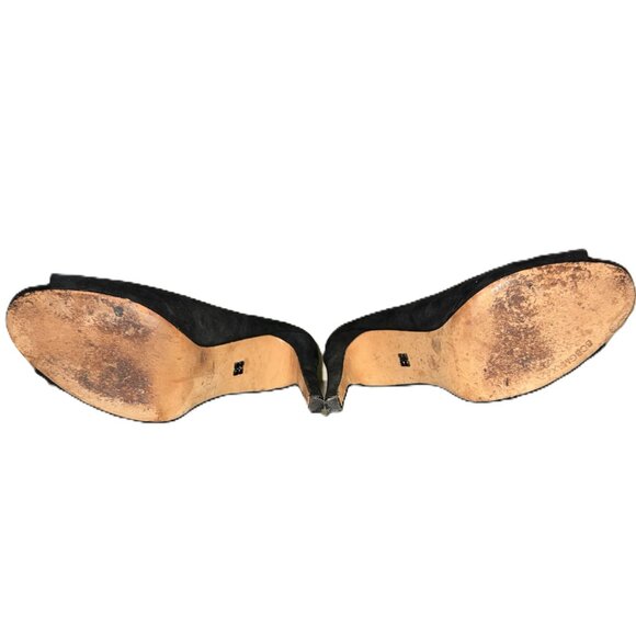 BCBGMAXAZRIA Black Suede Peep-Toe Wedge Bootie/Mules - Picture 4 of 4